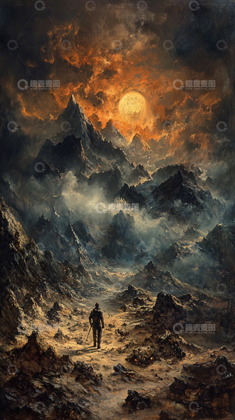 高清大图下载【趣麦麦图】孤身一人远眺险峻山峰