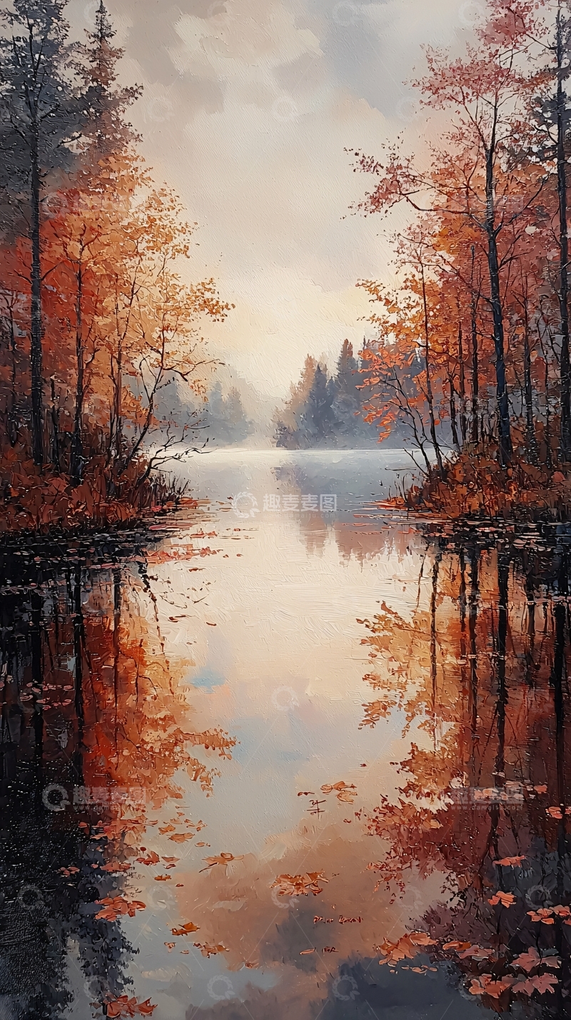 高清大图下载【趣麦麦图】秋日湖泊倒影森林