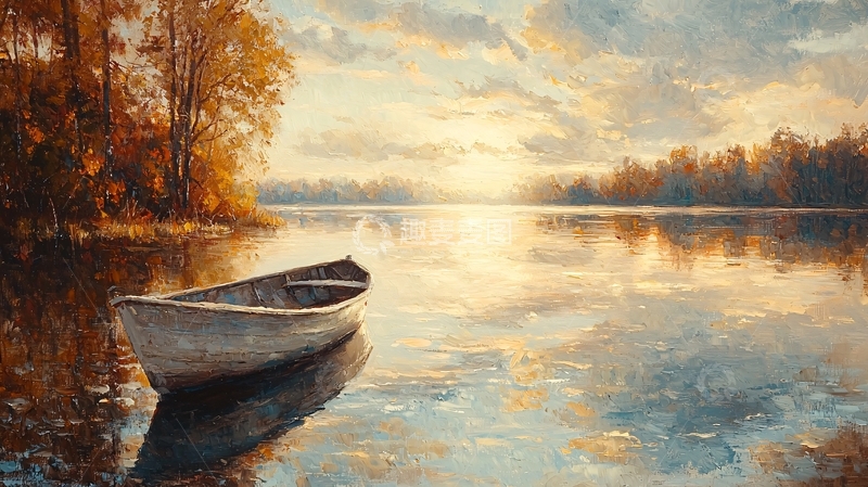 高清大图下载【趣麦麦图】静谧湖面上的小船