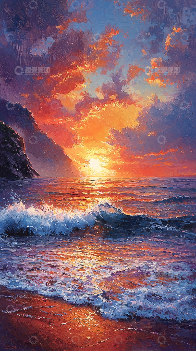 高清大图下载【趣麦麦图】海边日落风景画