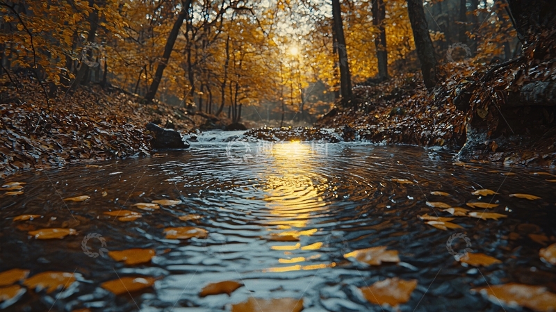 高清大图下载【趣麦麦图】秋日森林小溪流水