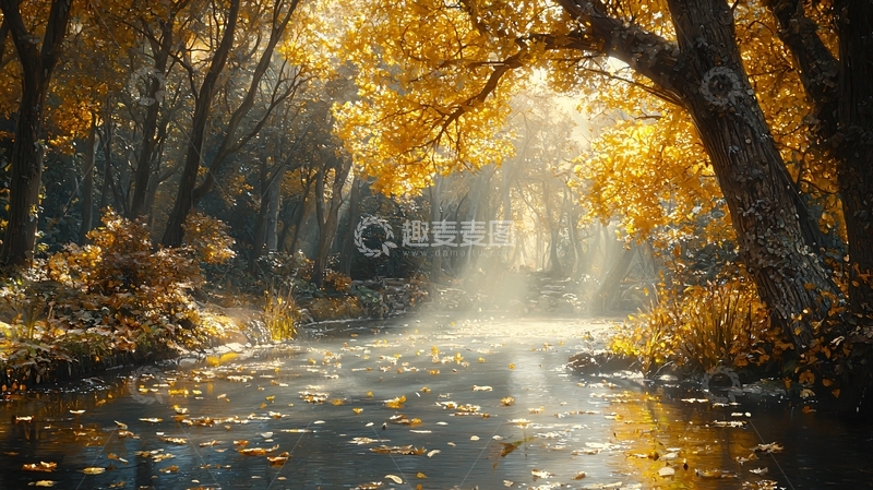 高清大图下载【趣麦麦图】秋日森林小溪