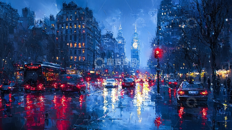 高清大图下载【趣麦麦图】雨夜城市街道