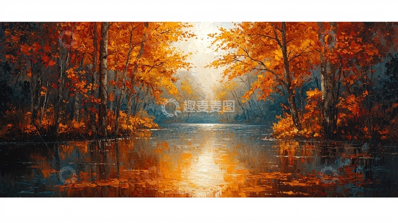 高清大图下载【趣麦麦图】秋日森林河流倒影