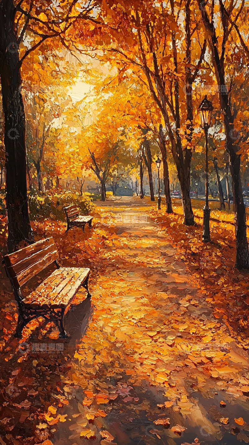 高清大图下载【趣麦麦图】秋日公园小路落叶