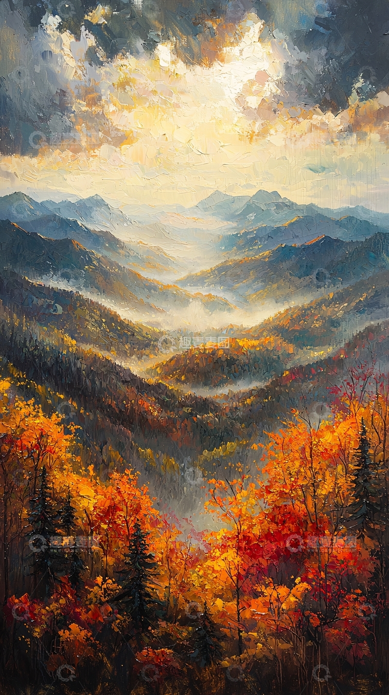 高清大图下载【趣麦麦图】秋日山峦雾霭阳光