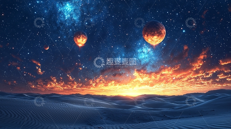 高清大图下载【趣麦麦图】星空热气球沙漠日出