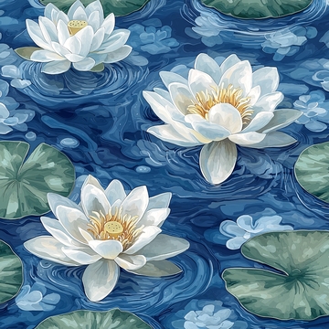 蓝底白睡莲水面纹理