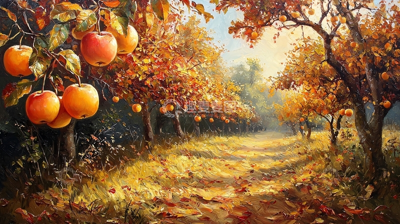 高清大图下载【趣麦麦图】秋季苹果园风景画