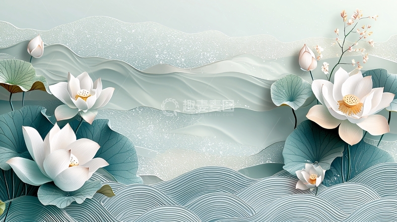 高清大图下载【趣麦麦图】水墨青莲