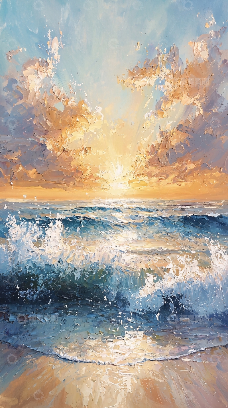 高清大图下载【趣麦麦图】海边日落浪花景象