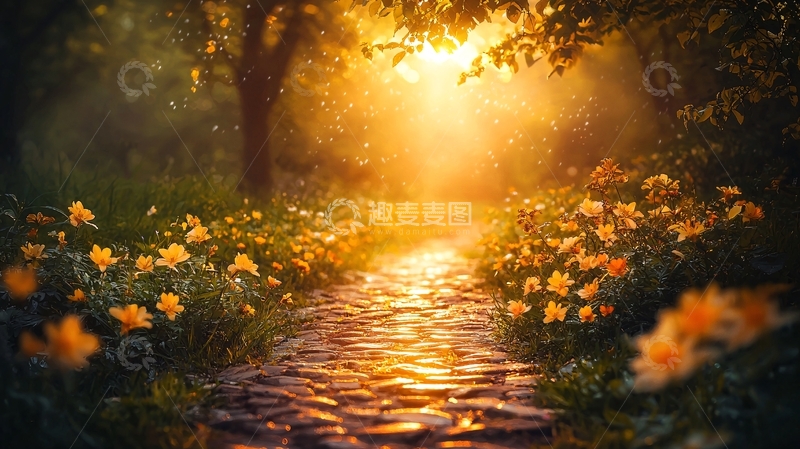 高清大图下载【趣麦麦图】金色阳光森林小路