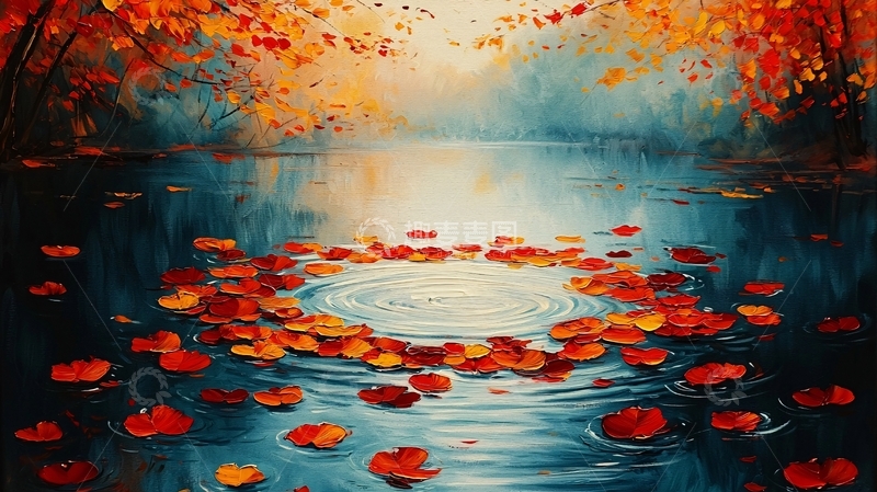 高清大图下载【趣麦麦图】秋叶静谧湖面