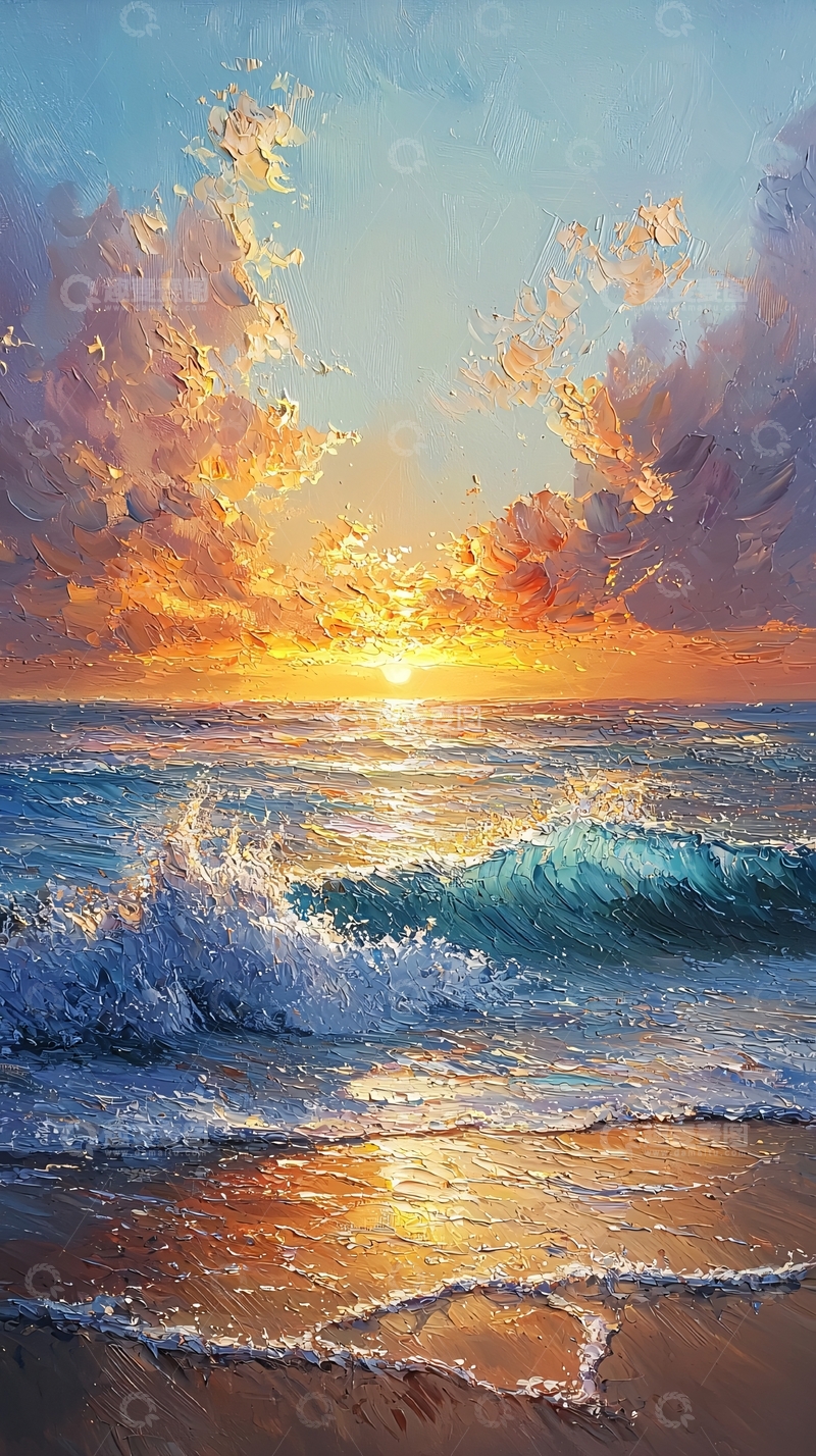 高清大图下载【趣麦麦图】海边日落风景画