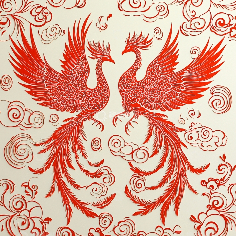 高清大图下载【趣麦麦图】红双凤纹样