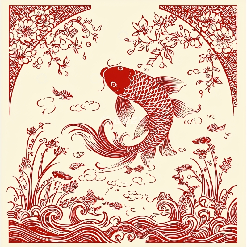 高清大图下载【趣麦麦图】红鲤鱼跃龙门图