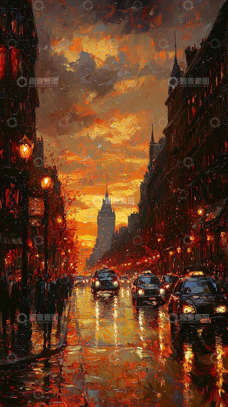 高清大图下载【趣麦麦图】伦敦街头黄昏雨景