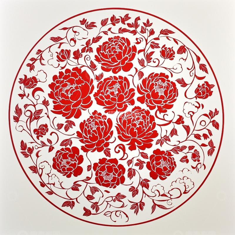 高清大图下载【趣麦麦图】红牡丹花纹圆形图案