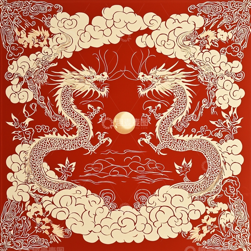 红底白龙纹图案