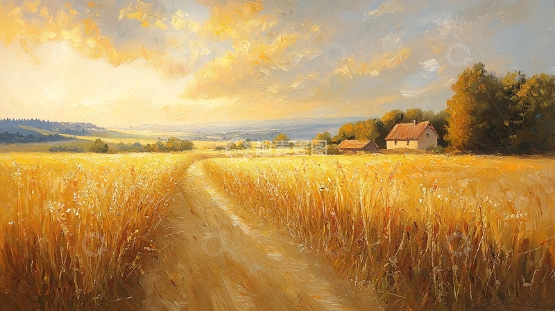 高清大图下载【趣麦麦图】金色麦田乡村小路日落