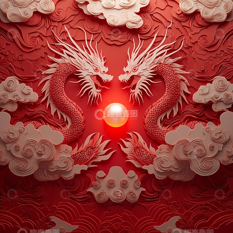 高清大图下载【趣麦麦图】红龙戏珠