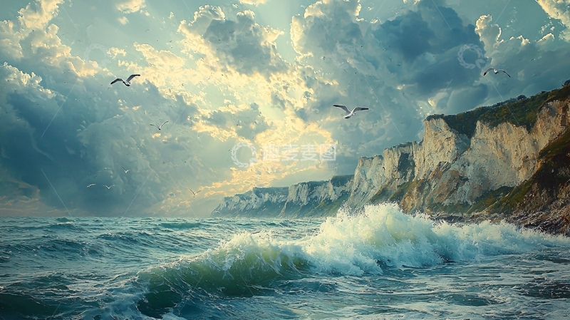 高清大图下载【趣麦麦图】海边悬崖峭壁惊涛骇浪