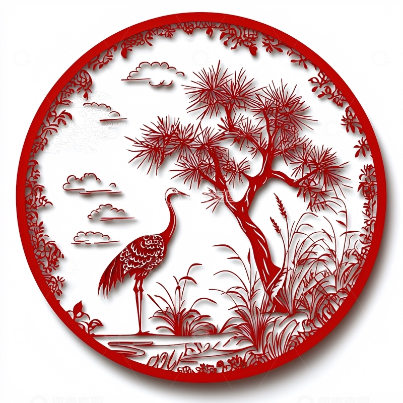 高清大图下载【趣麦麦图】红色圆形剪纸图案