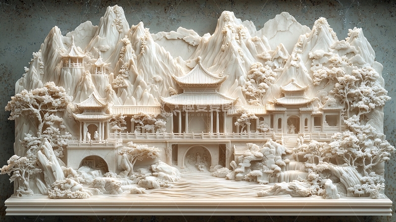 高清大图下载【趣麦麦图】中式山水浮雕