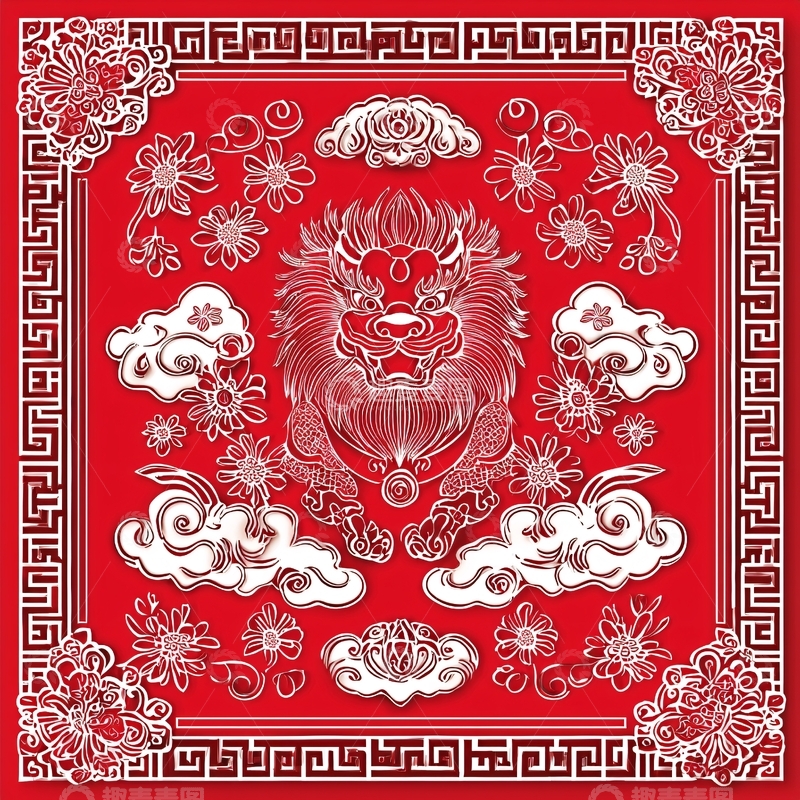 高清大图下载【趣麦麦图】红底白线纹样图案