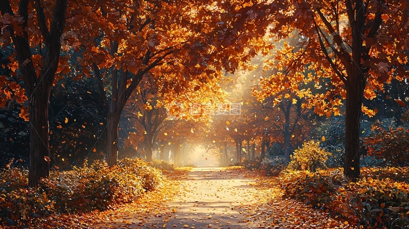 高清大图下载【趣麦麦图】秋日阳光下的林荫小路