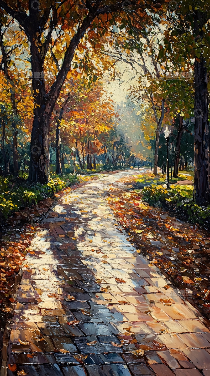 高清大图下载【趣麦麦图】秋日阳光下的林荫小路