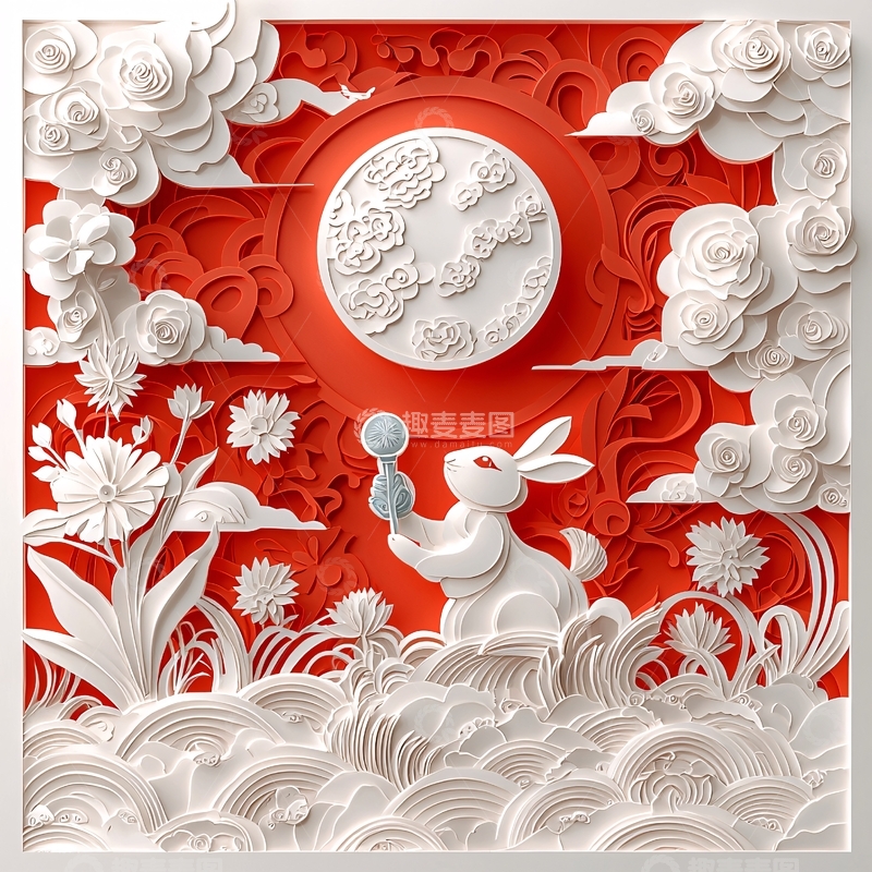 高清大图下载【趣麦麦图】中秋节兔子剪纸