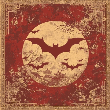 中式复古蝙蝠月亮