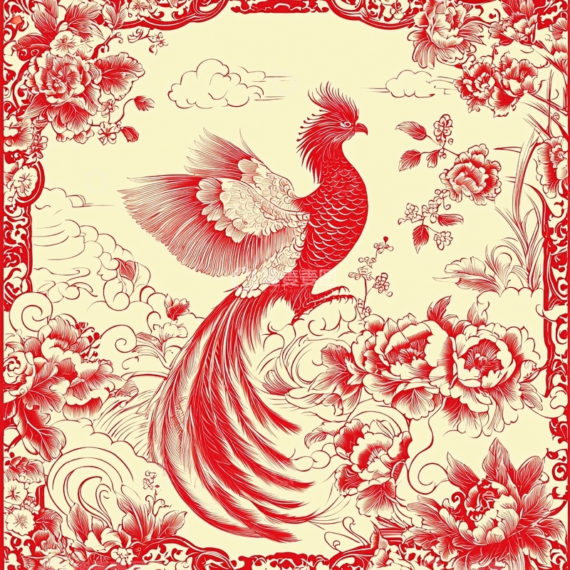 高清大图下载【趣麦麦图】红凤凰纹样