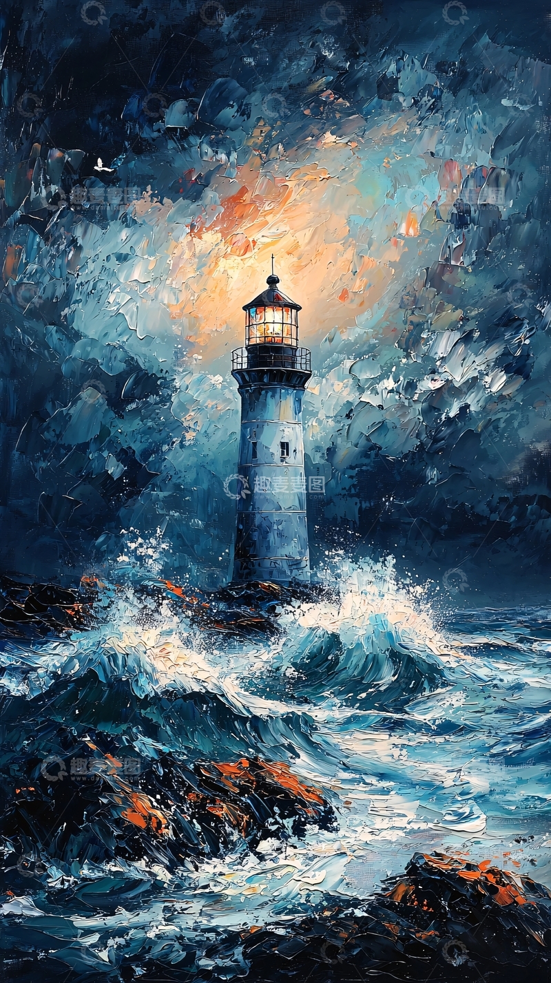 高清大图下载【趣麦麦图】暴风雨中的灯塔