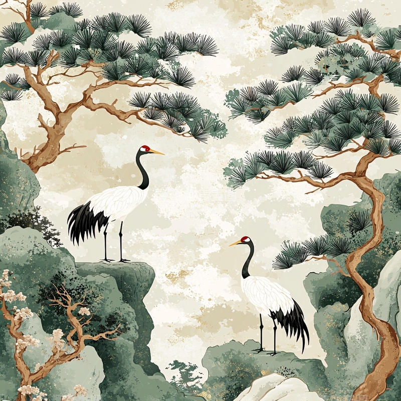 高清大图下载【趣麦麦图】水墨丹青仙鹤图