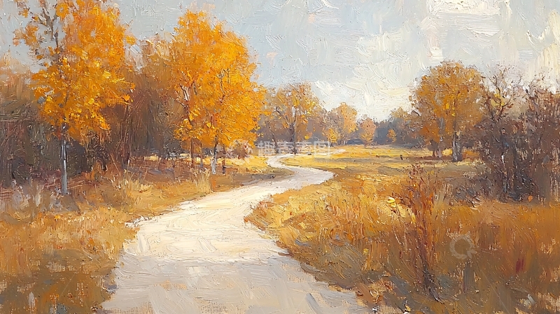 高清大图下载【趣麦麦图】秋日乡村小路风景油画
