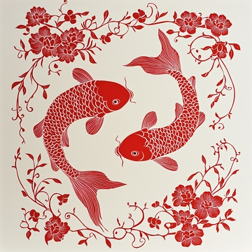 红鲤鱼花卉图案