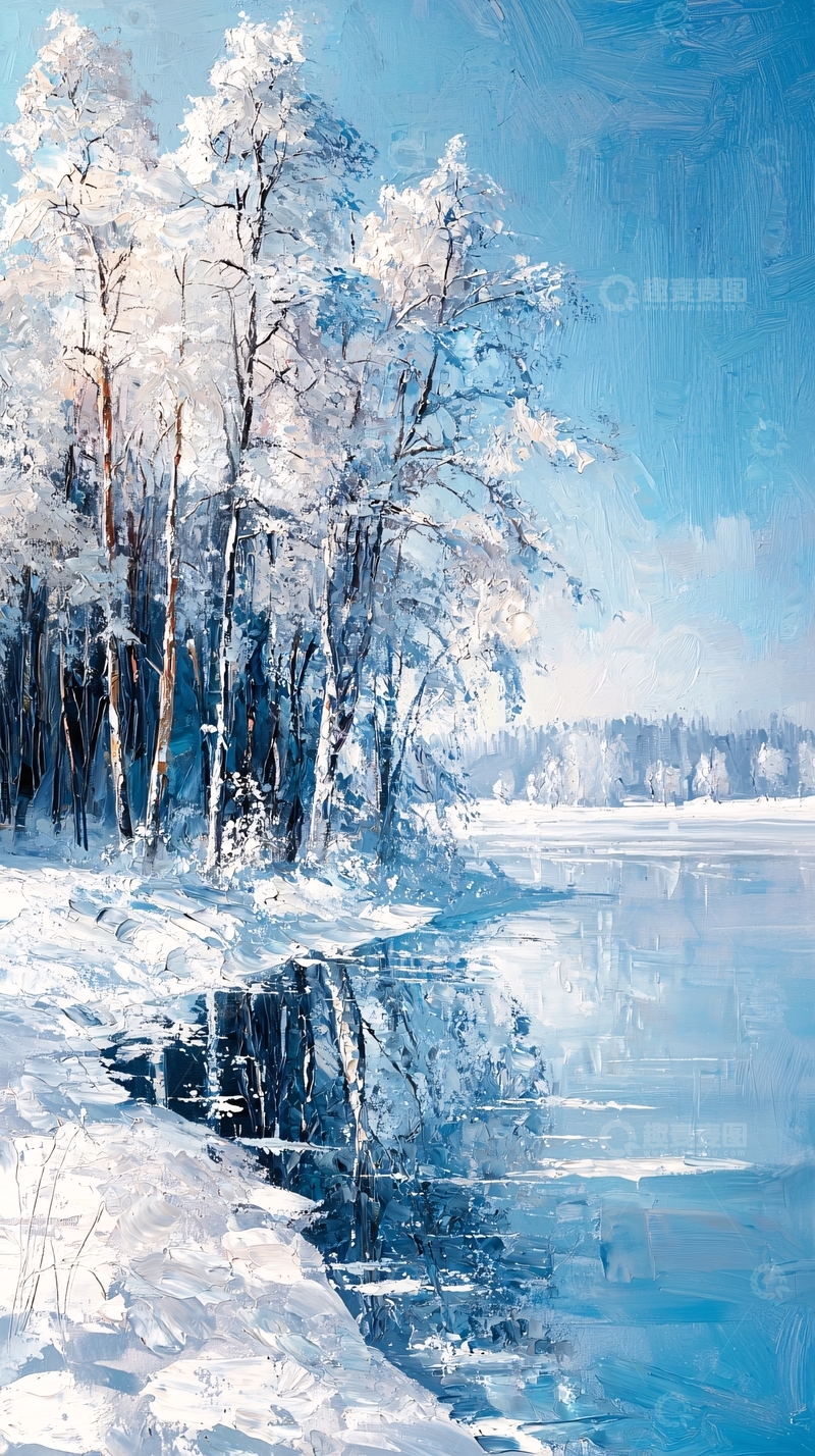 高清大图下载【趣麦麦图】冬日雪景湖边树林