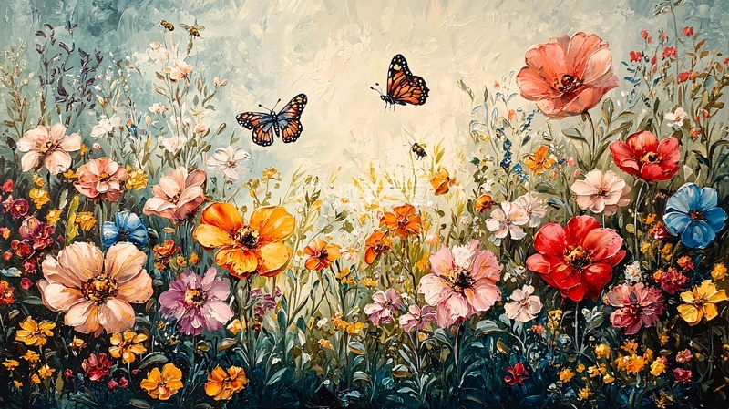 高清大图下载【趣麦麦图】油画风格野花蝴蝶图