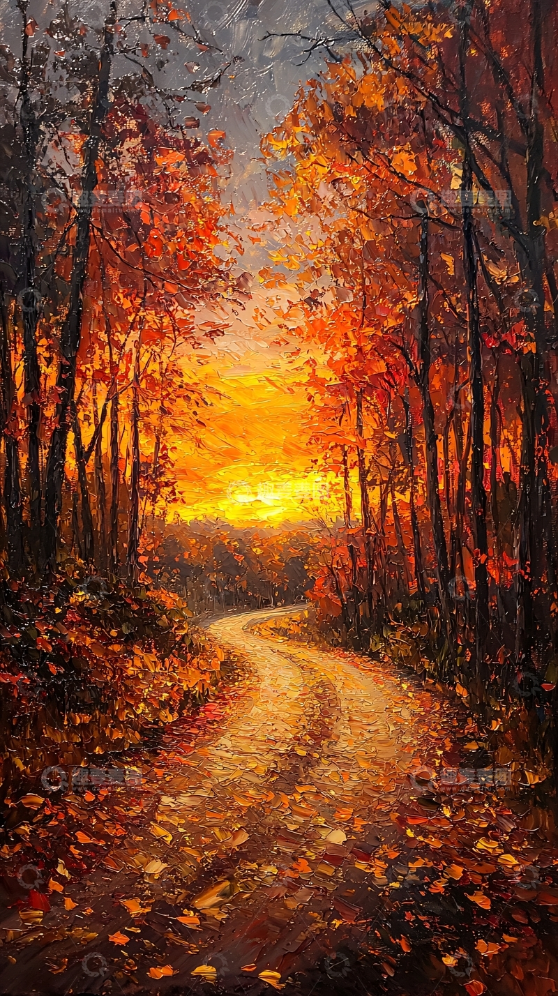 高清大图下载【趣麦麦图】秋日森林小路落日余晖