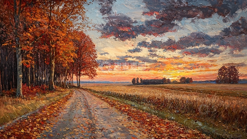 高清大图下载【趣麦麦图】秋日田园小路落叶