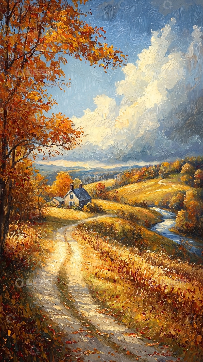 高清大图下载【趣麦麦图】秋日田园小路风景画