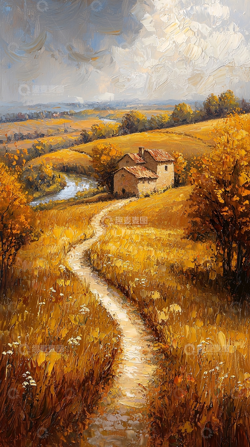 高清大图下载【趣麦麦图】乡间小路蜿蜒通向远方小屋