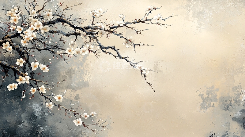 高清大图下载【趣麦麦图】白梅枝头水墨意境图