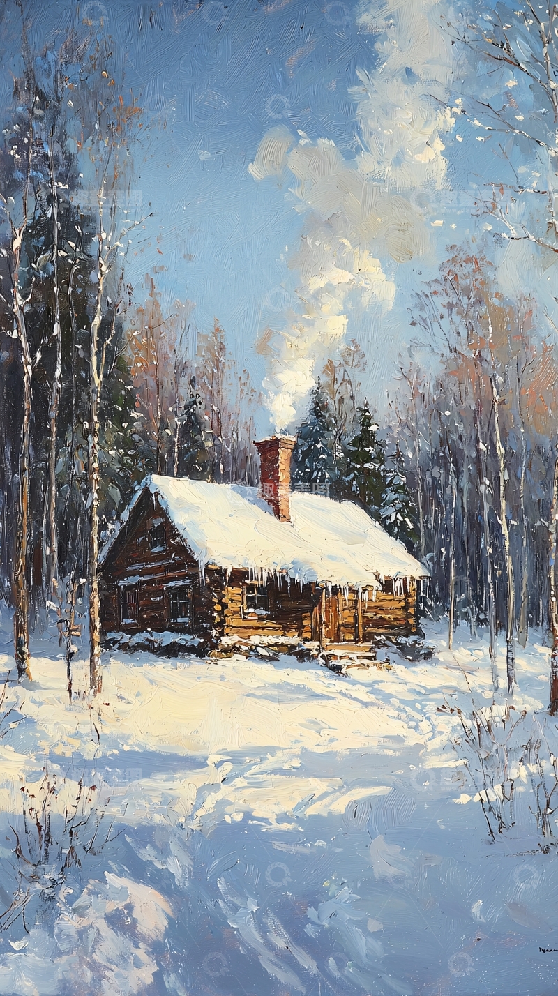 高清大图下载【趣麦麦图】冬季雪景木屋