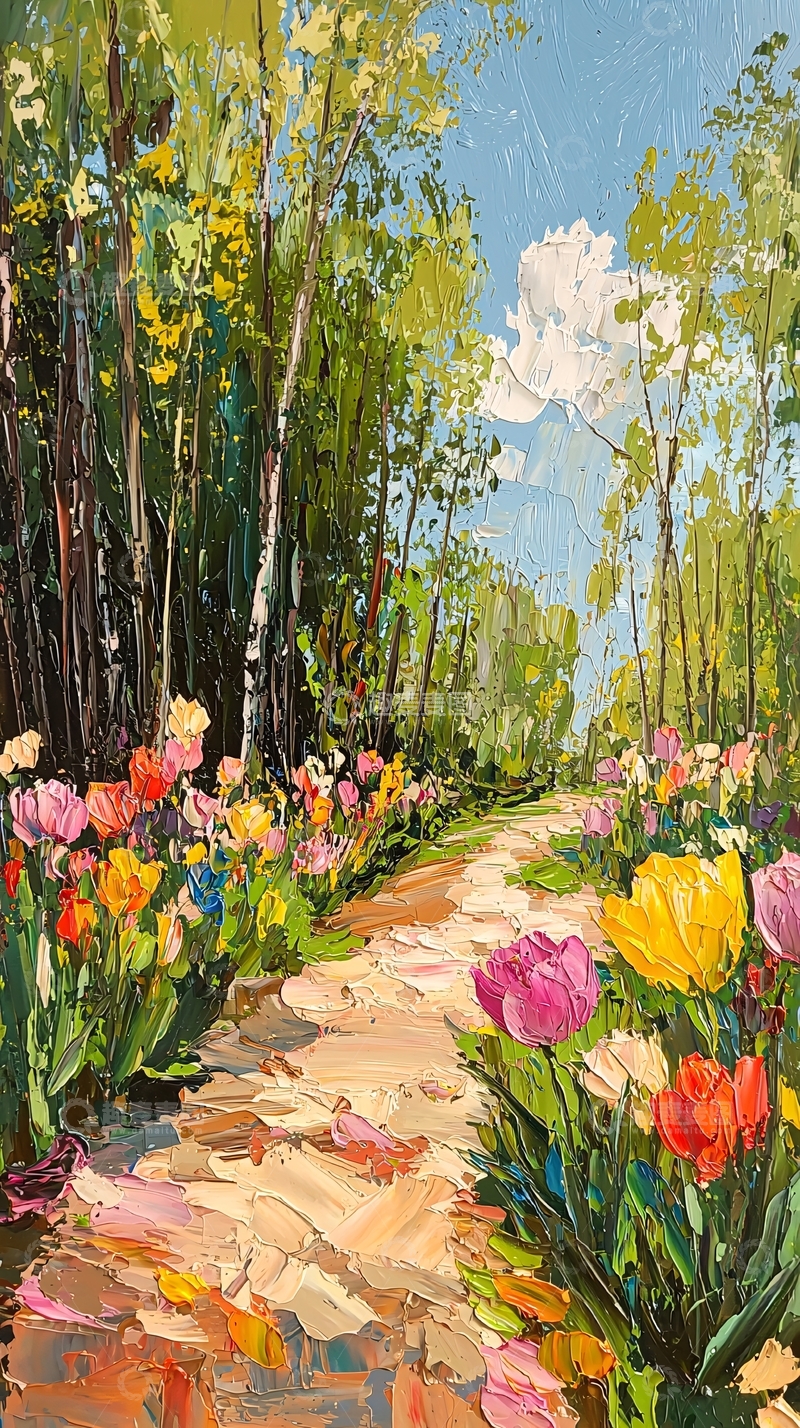 高清大图下载【趣麦麦图】阳光森林小路鲜花