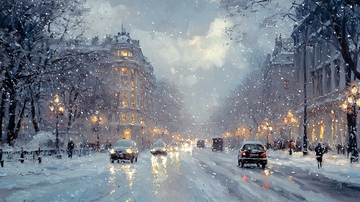 冬夜巴黎雪景街道