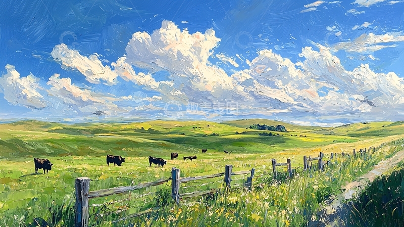 高清大图下载【趣麦麦图】阳光明媚的草原牧场