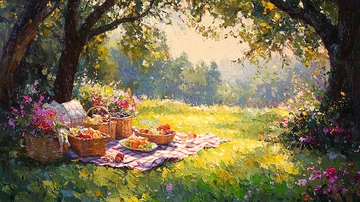 阳光下树荫里的野餐